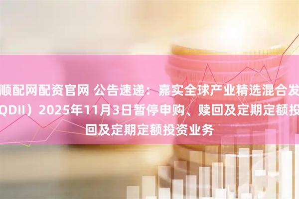 顺配网配资官网 公告速递：嘉实全球产业精选混合发起式（QDII）2025年11月3日暂停申购、赎回及定期定额投资业务